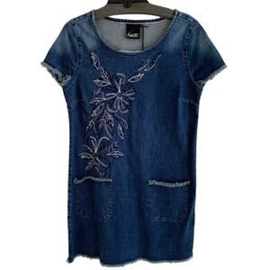 Nanette Women's Sz M Indigo Jean Embordered Dress Fringe Hem NWT